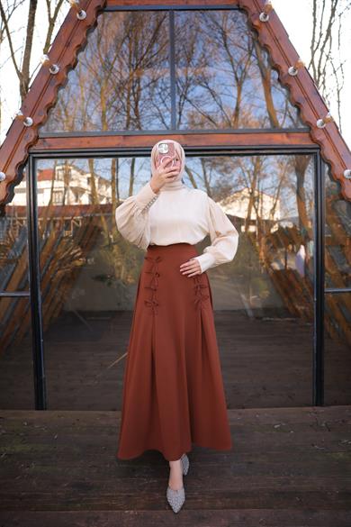 Taba Fiyonklu Keten Etek 7554