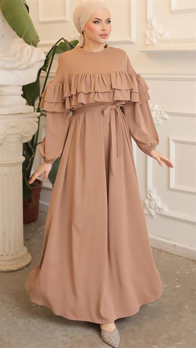 Vizon Çift Fırfırlı Elbise 5068