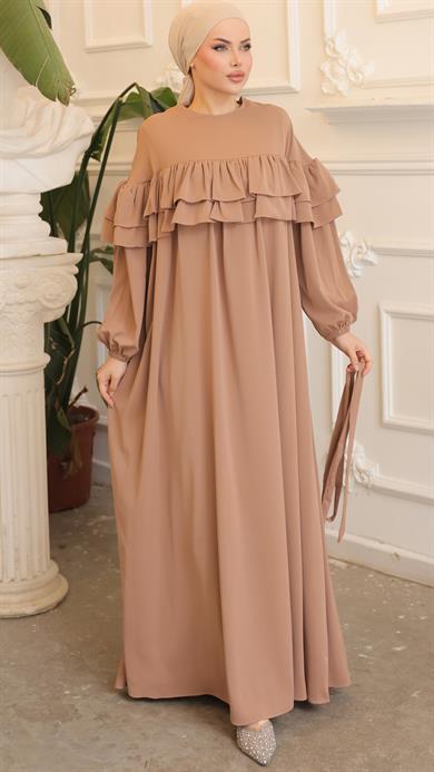 Vizon Çift Fırfırlı Elbise 5068