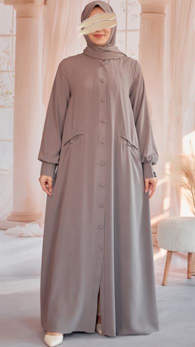 Vizon Kaplama Düğmeli Şallı Ferace 5117