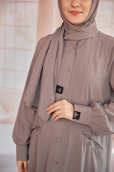 Vizon Kaplama Düğmeli Şallı Ferace 5117