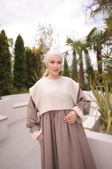 Vizon Önlüklü Oversize Elbise 5095