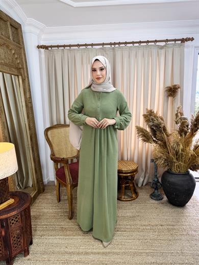 Yeşil Yarım Pat Düğmeli Örme Elbise 8064