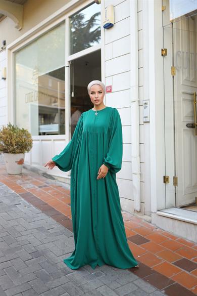 Zümrüt Yeşili Balon Kollu Oversize Ferace 5031