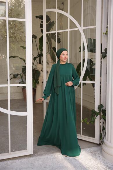 Zümrüt Yeşili Fırfırlı Robalı Elbise 5062