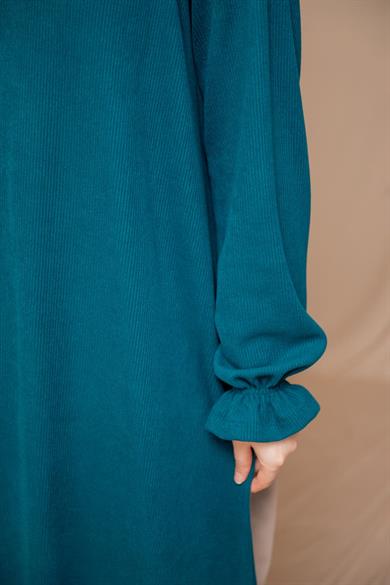 Zümrüt Yeşili Omuzdan Fırfırlı Elbise 5128