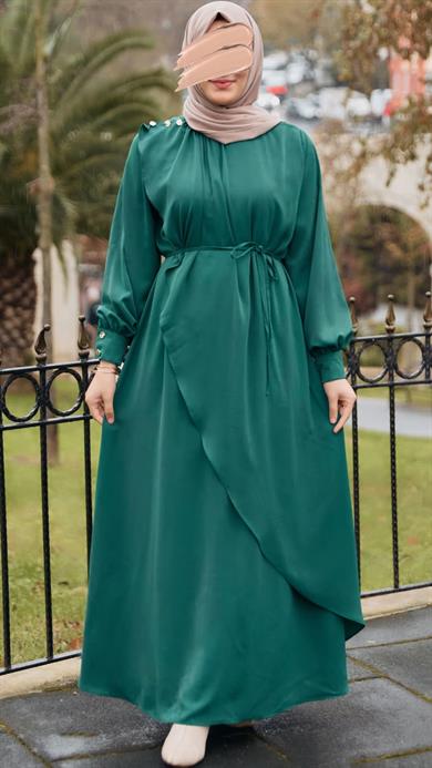 Zümrüt Yeşili Volanlı Elbise 5116