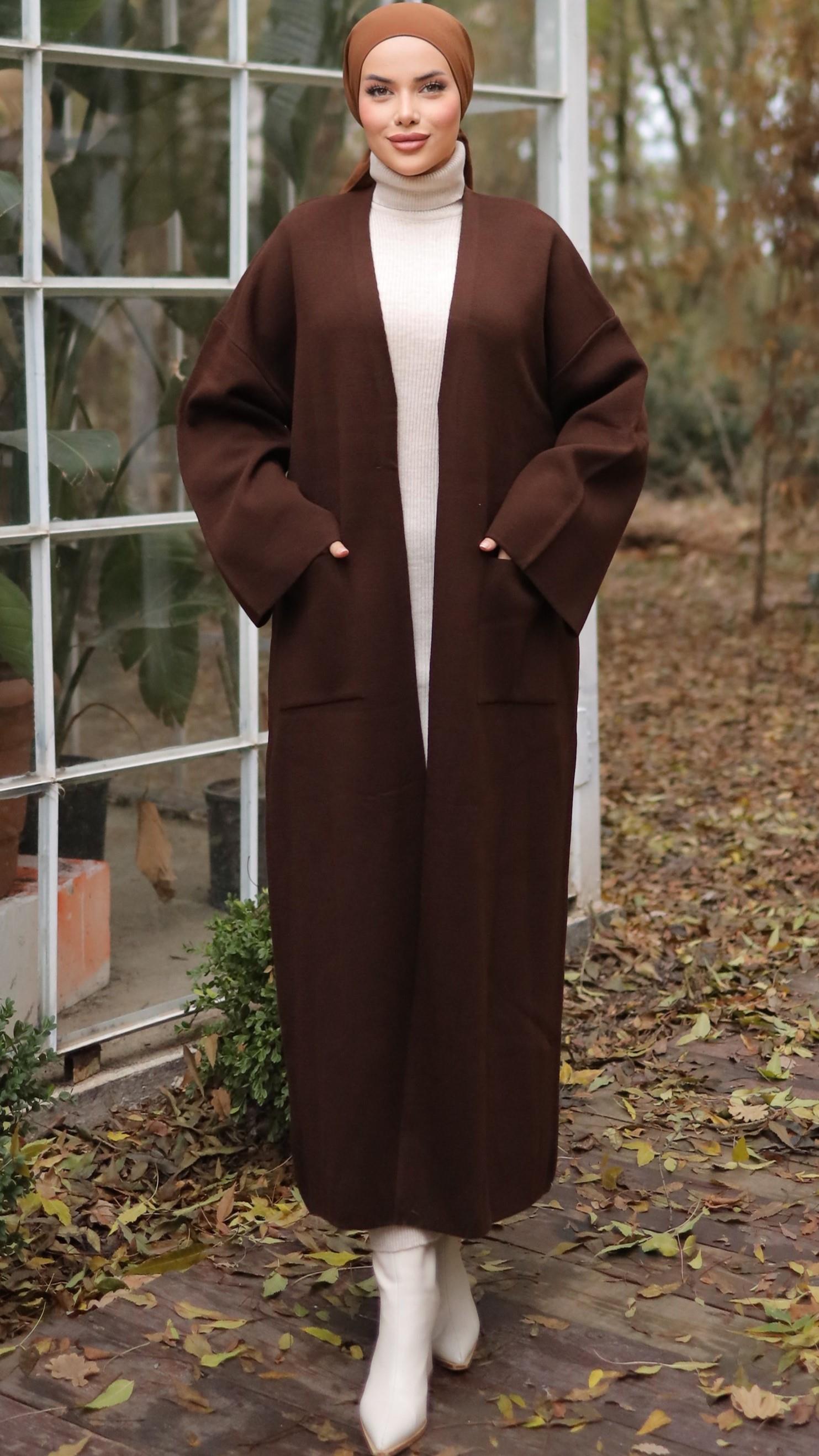 Acı Kahve Çift Çelik Örgü Triko Hırka 18202