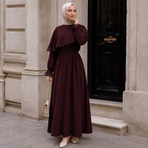 Acı Kahve Pelerinli Dantelli Elbise 5159