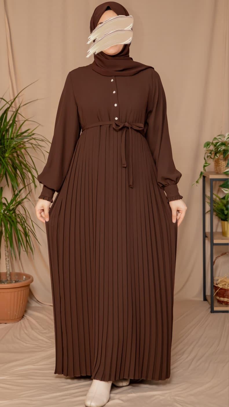 Acı Kahve Pliseli elbise 5129