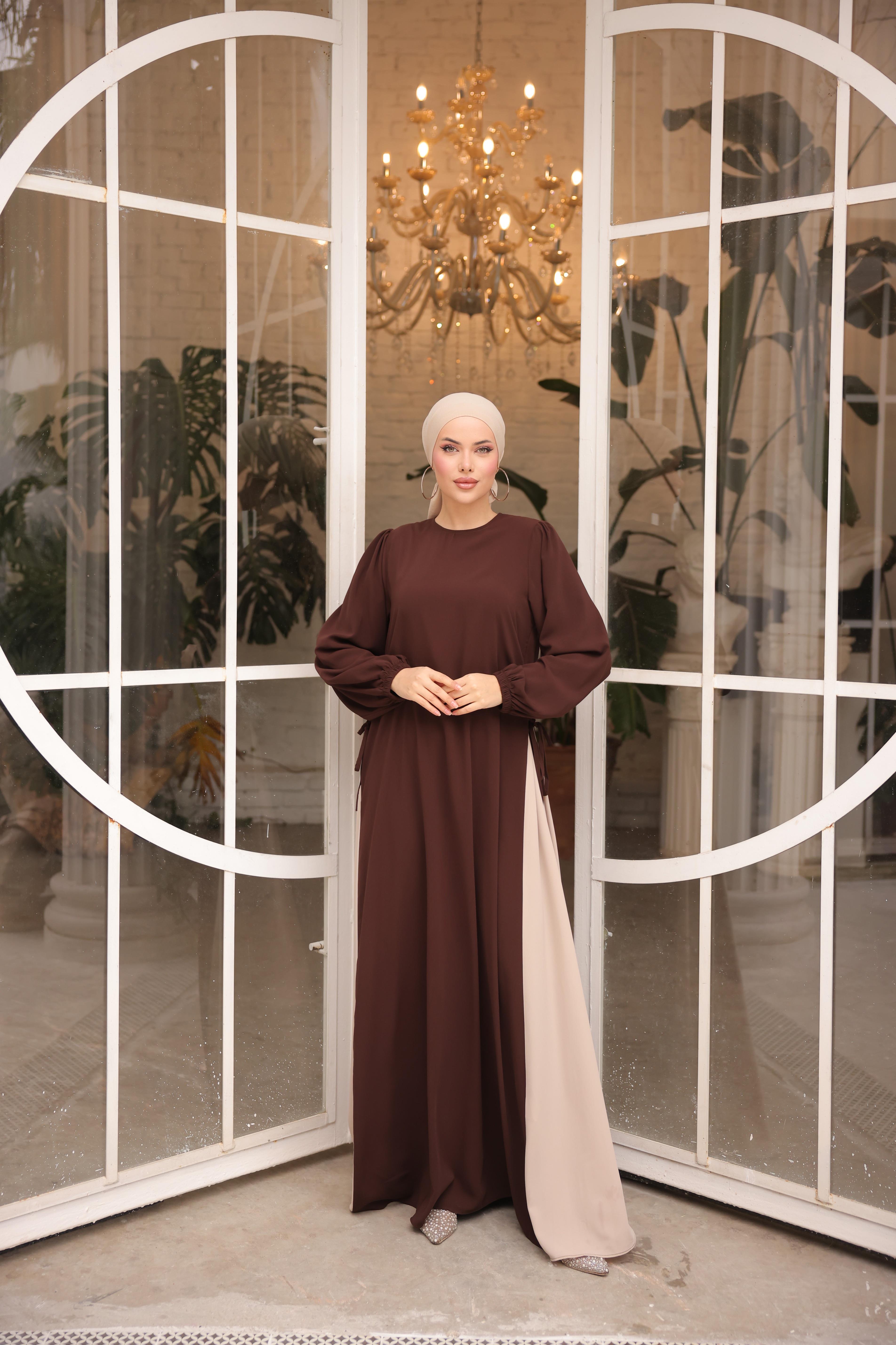 Acı Kahve Yandan Garnili Elbise 5061