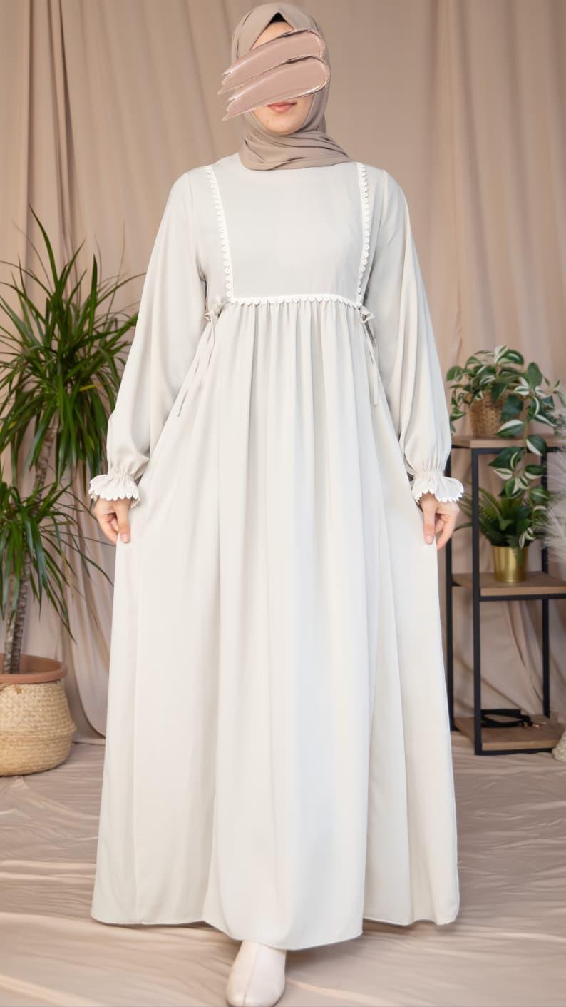 Bej Dantel Detaylı Elbise 5126