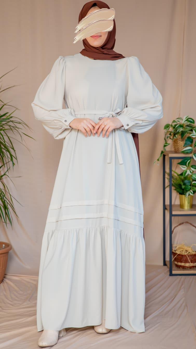 Bej Eteği Nervürlü Elbise 5124