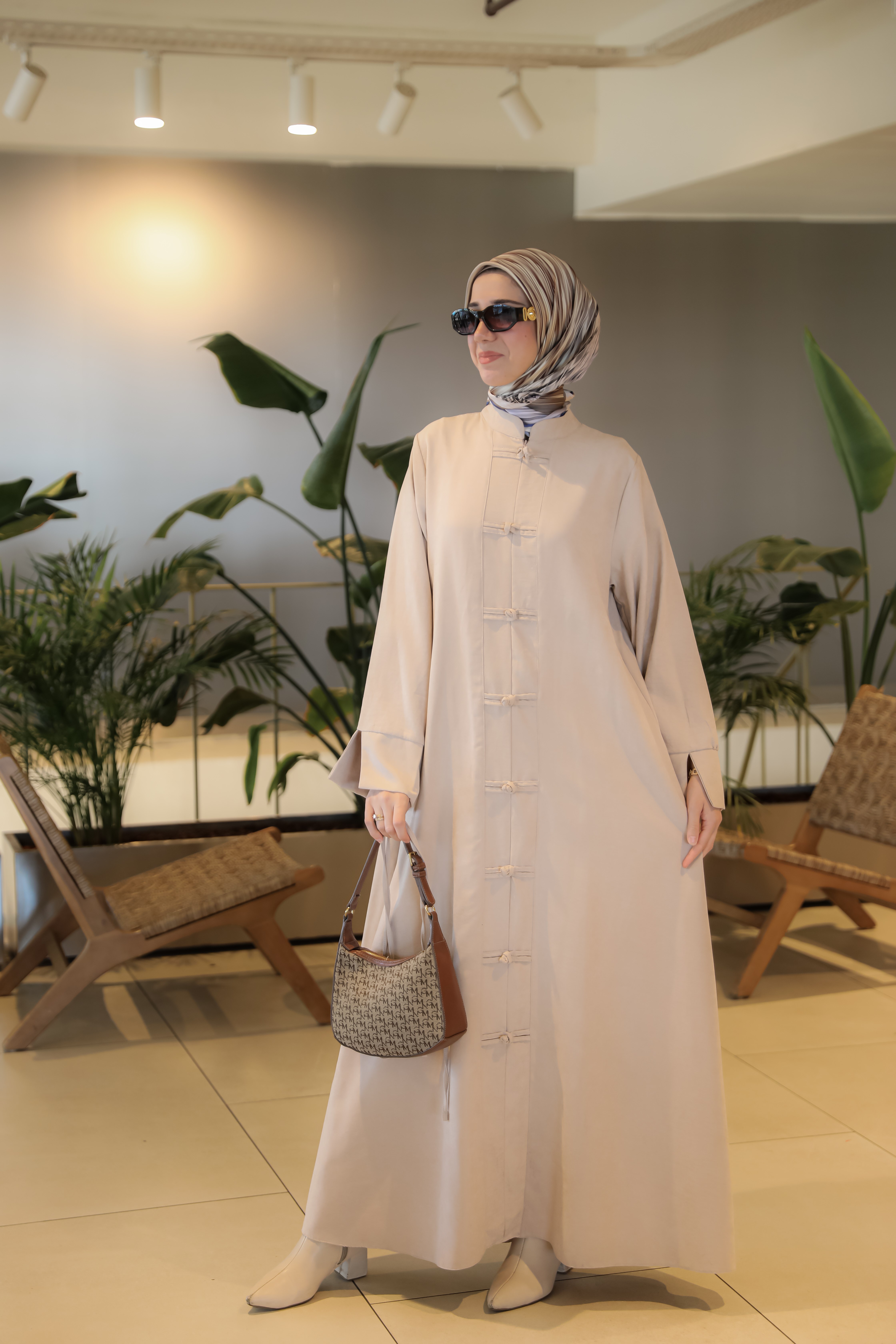 Bej NSR 5165 ÇİN DÜĞMELİ ELBİSE