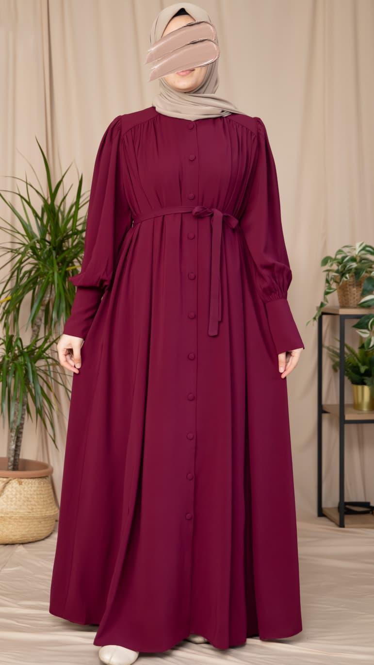 Bordo Boydan Kaplama Düğmeli Ferace 5130