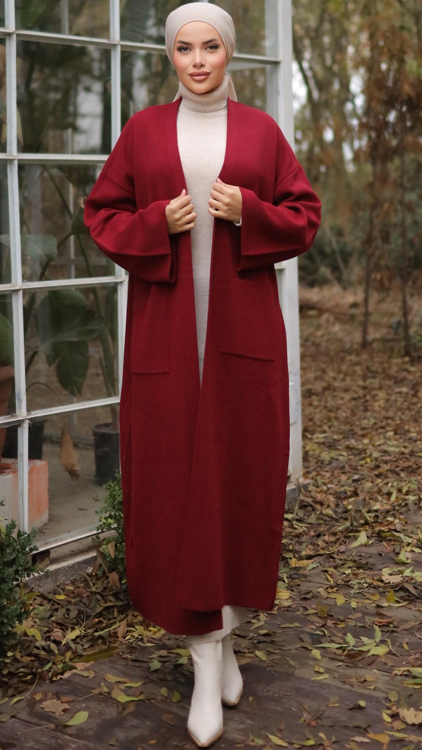 Bordo Çift Çelik Örgü Triko Hırka 18202