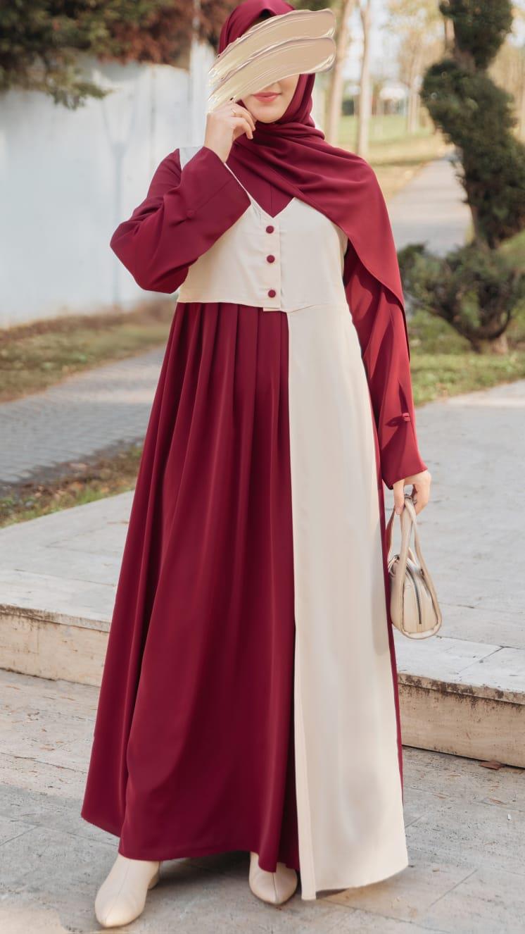 Bordo Garnili Yelek Görünümlü Elbise 5120