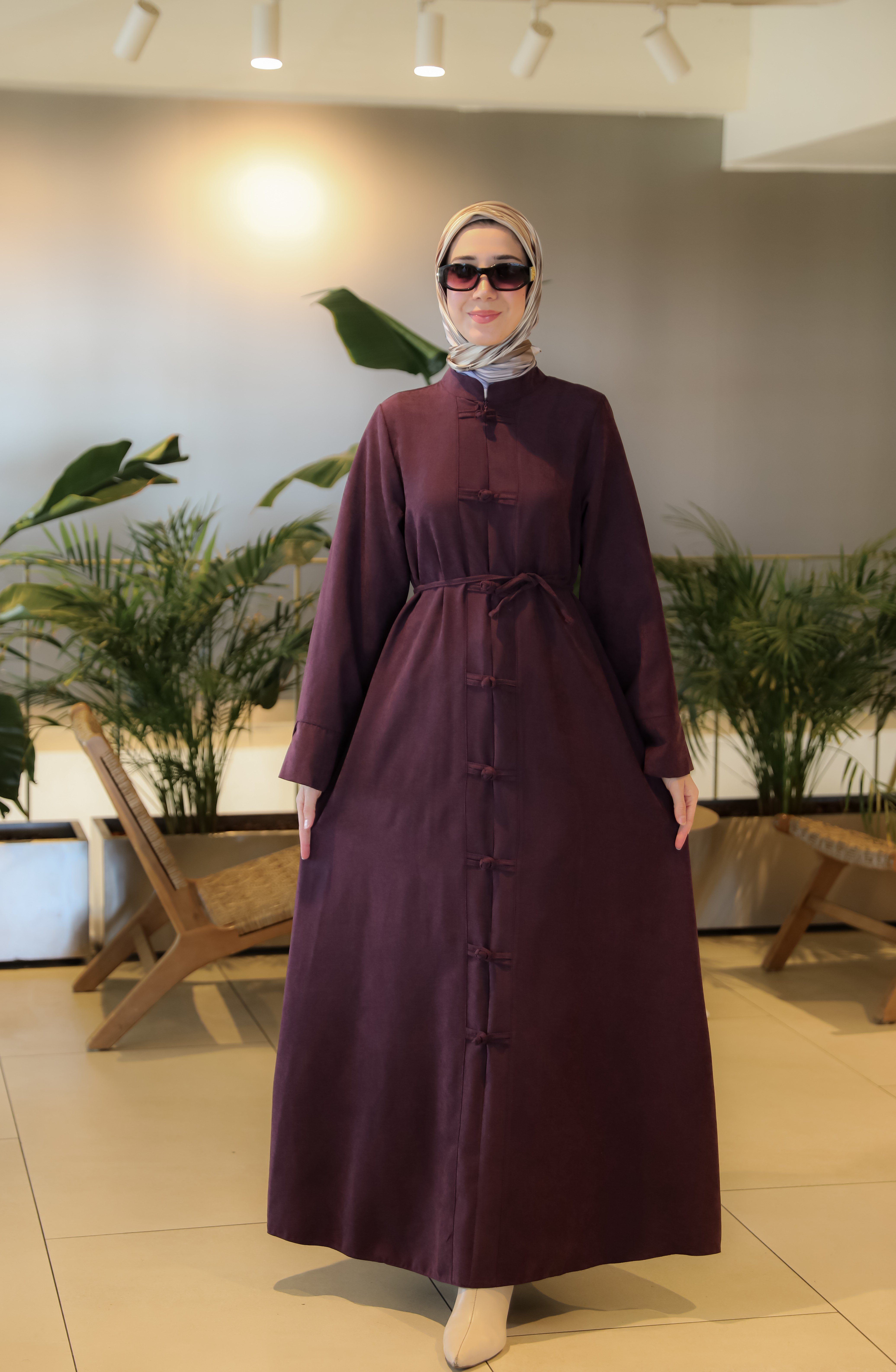 Bordo NSR 5165 ÇİN DÜĞMELİ ELBİSE