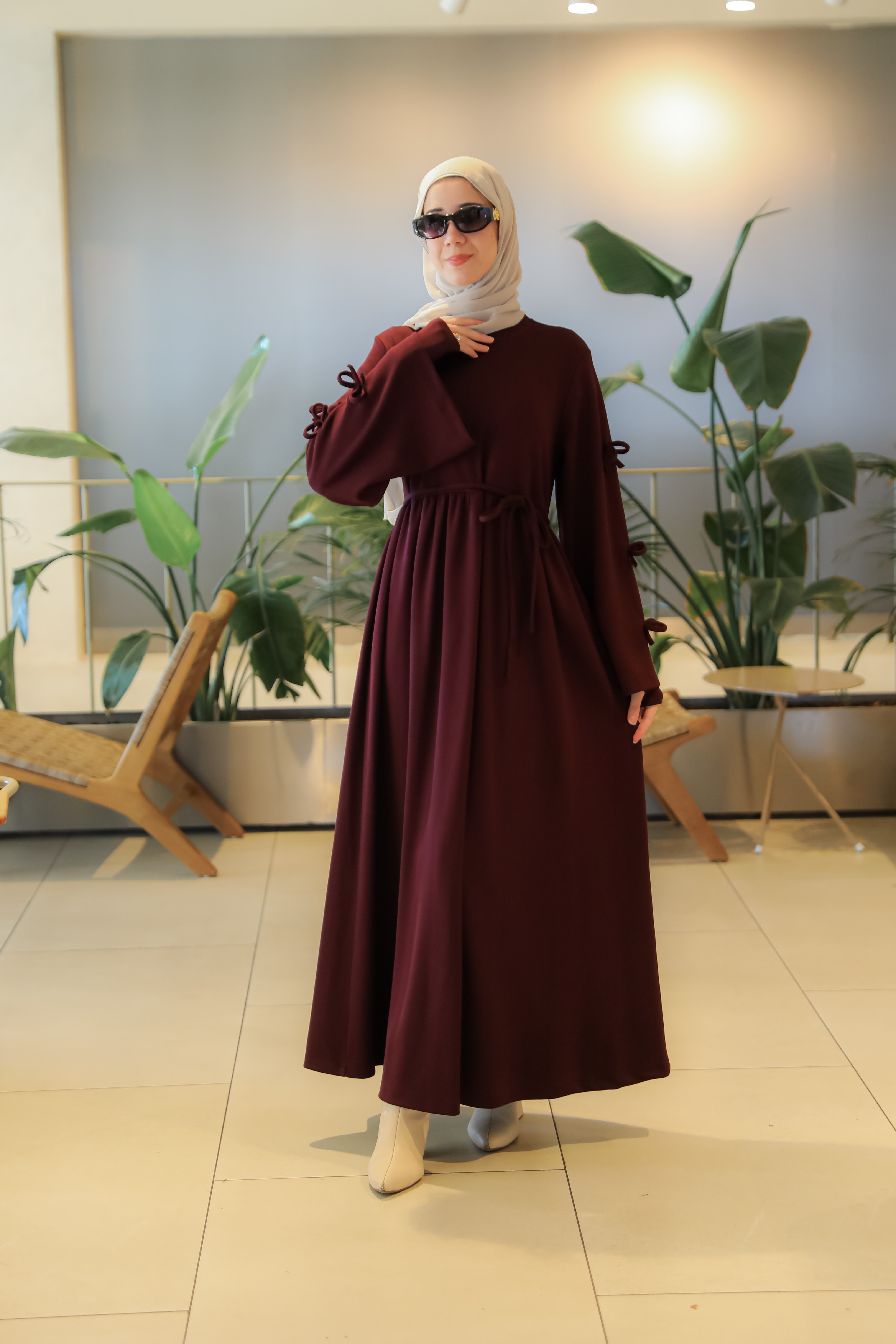Bordo NSR 5172 FİYONKLU KOLLUKLU ELBİSE