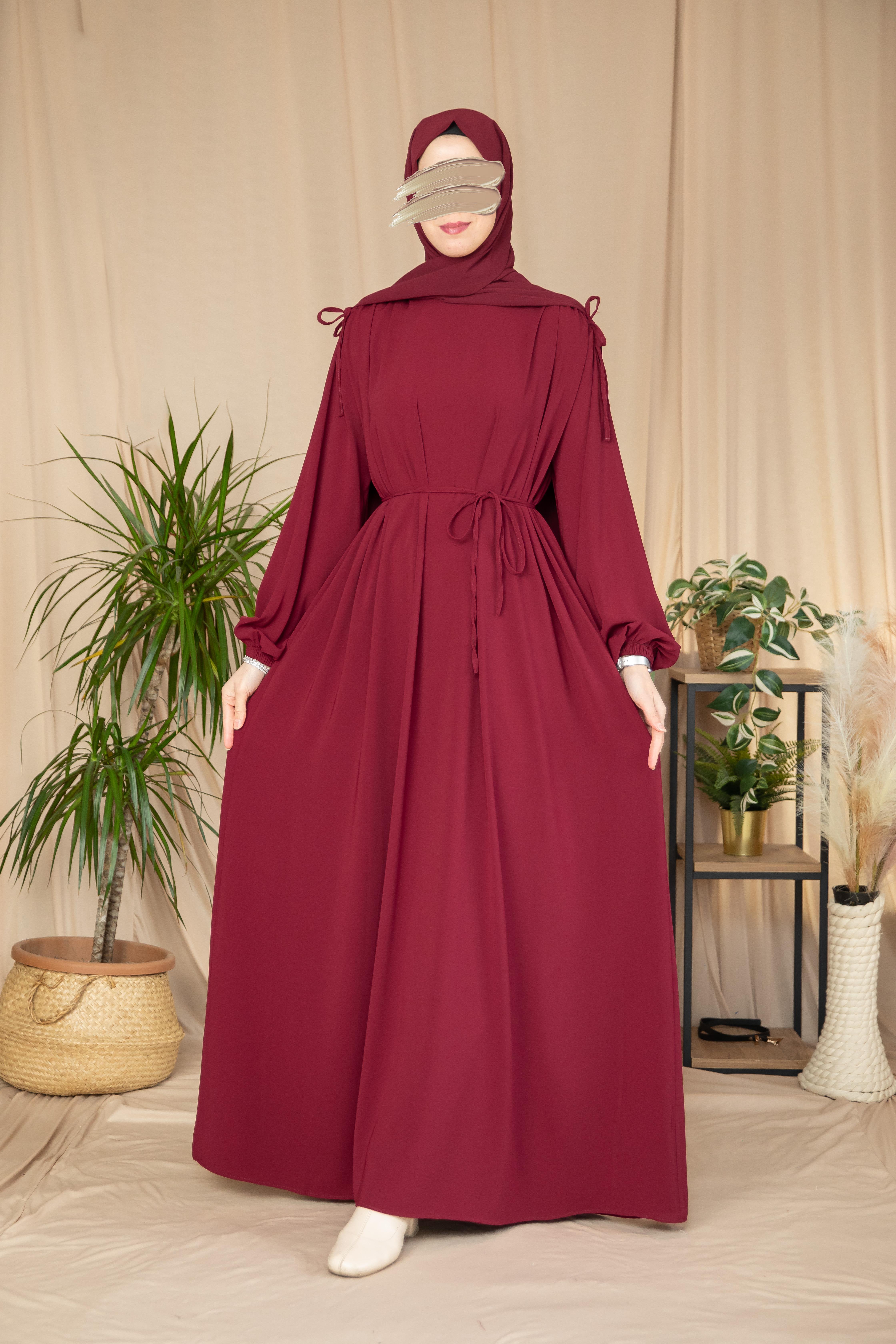 Bordo Omzu Tünel Detaylı Elbise 5063