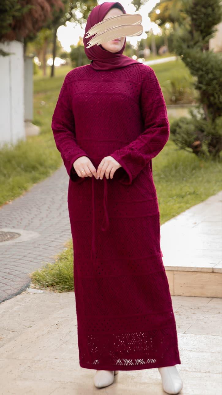 Bordo Otantik Triko Elbise