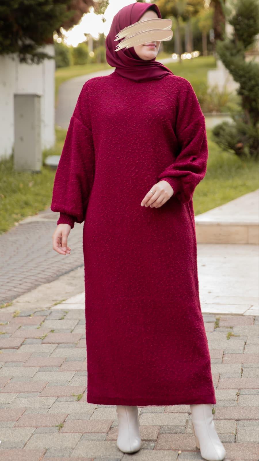 Bordo Oversize Tasarım Triko Elbise