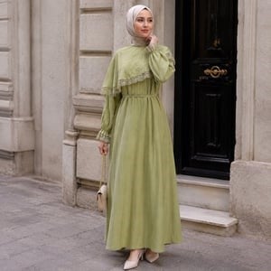 Çağla Pelerinli Dantelli Elbise 5159