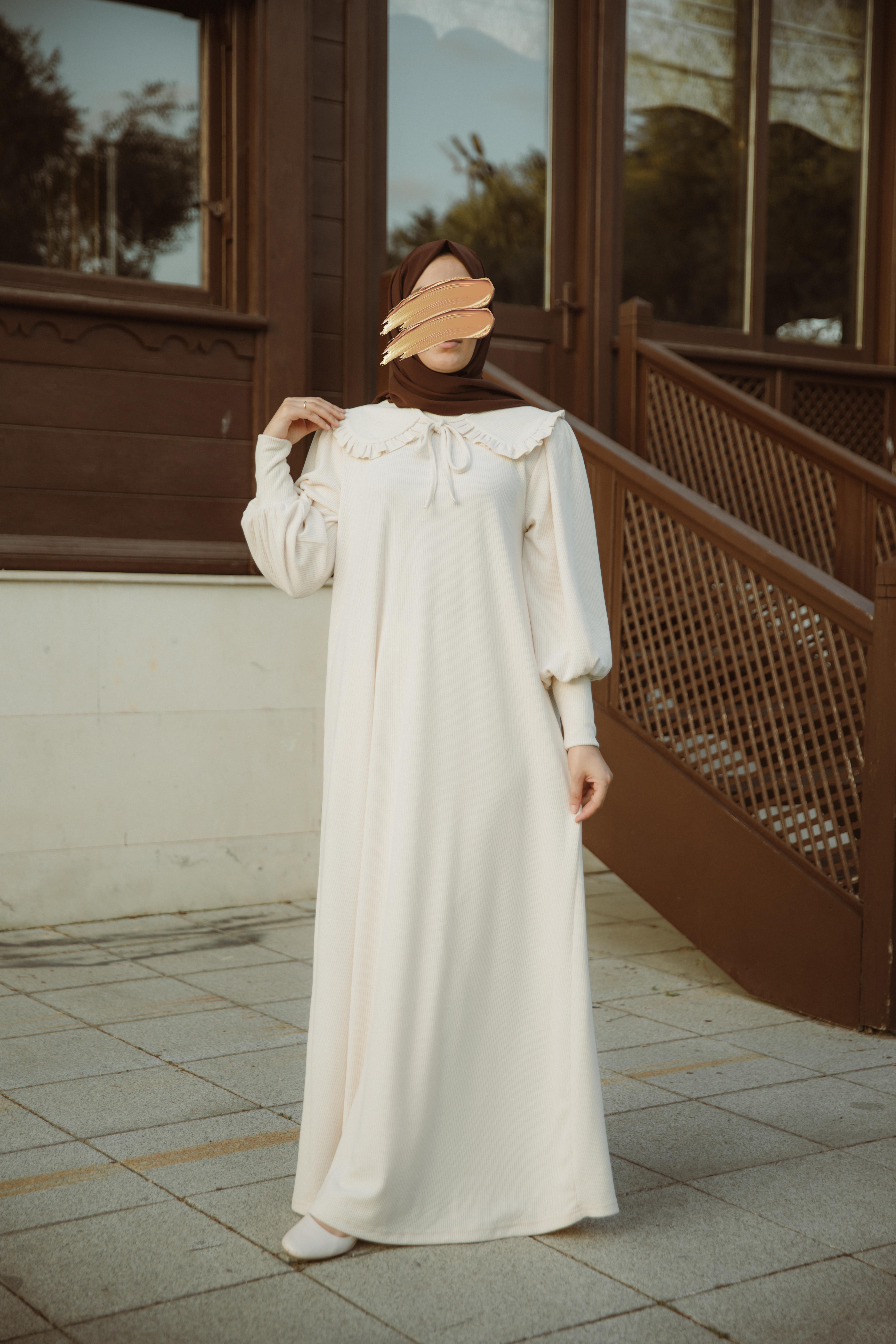 Ekru Bebe Yakalı Elbise Nsr 5106