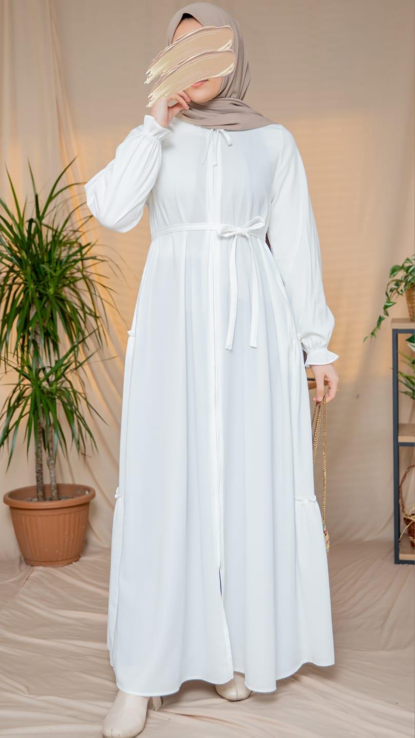 Ekru Yanları Katlı Kroş Elbise 5123