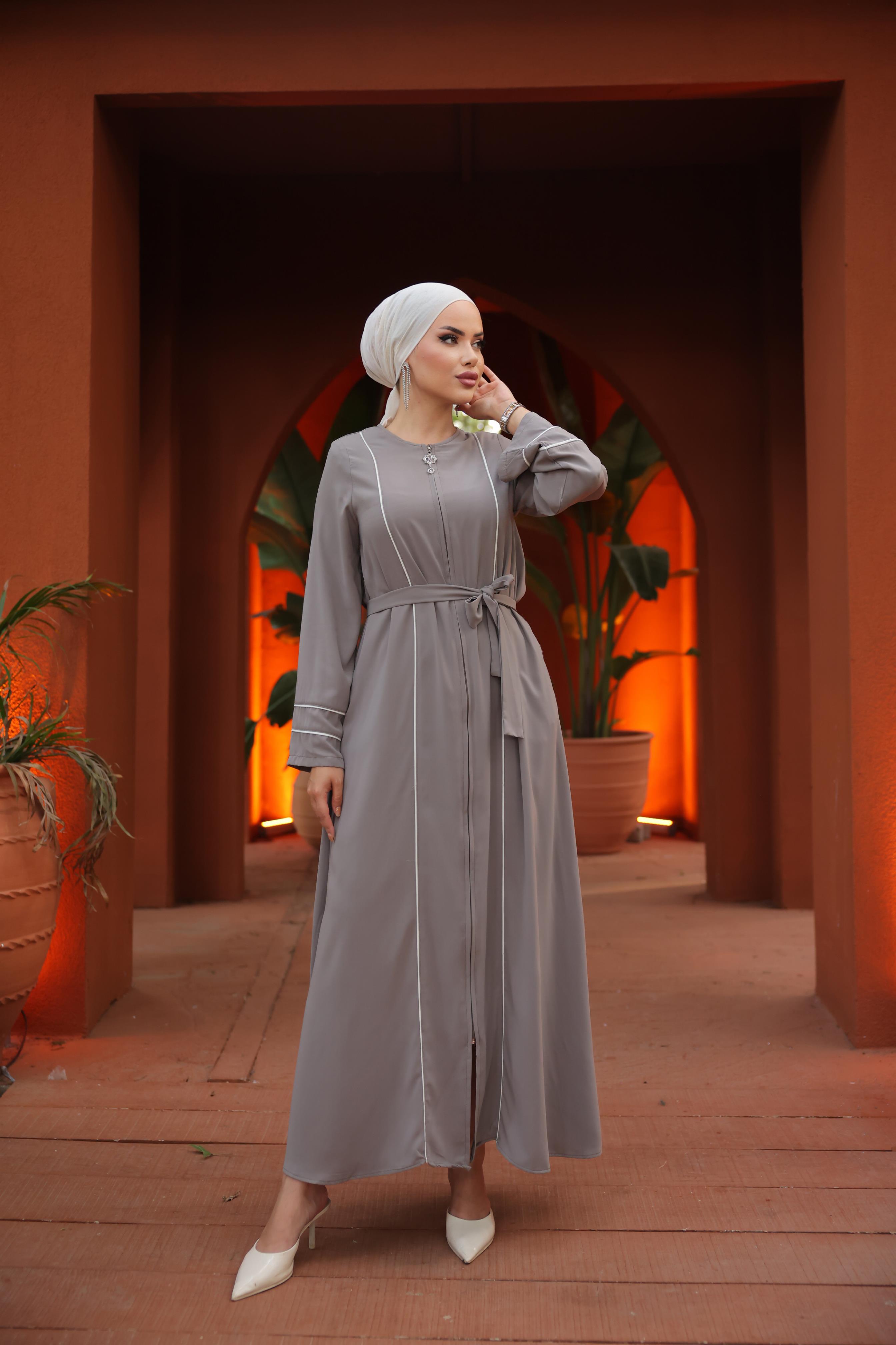 Füme Kol Ağzı Ve Önü Çift Biyeli Ferace 5045