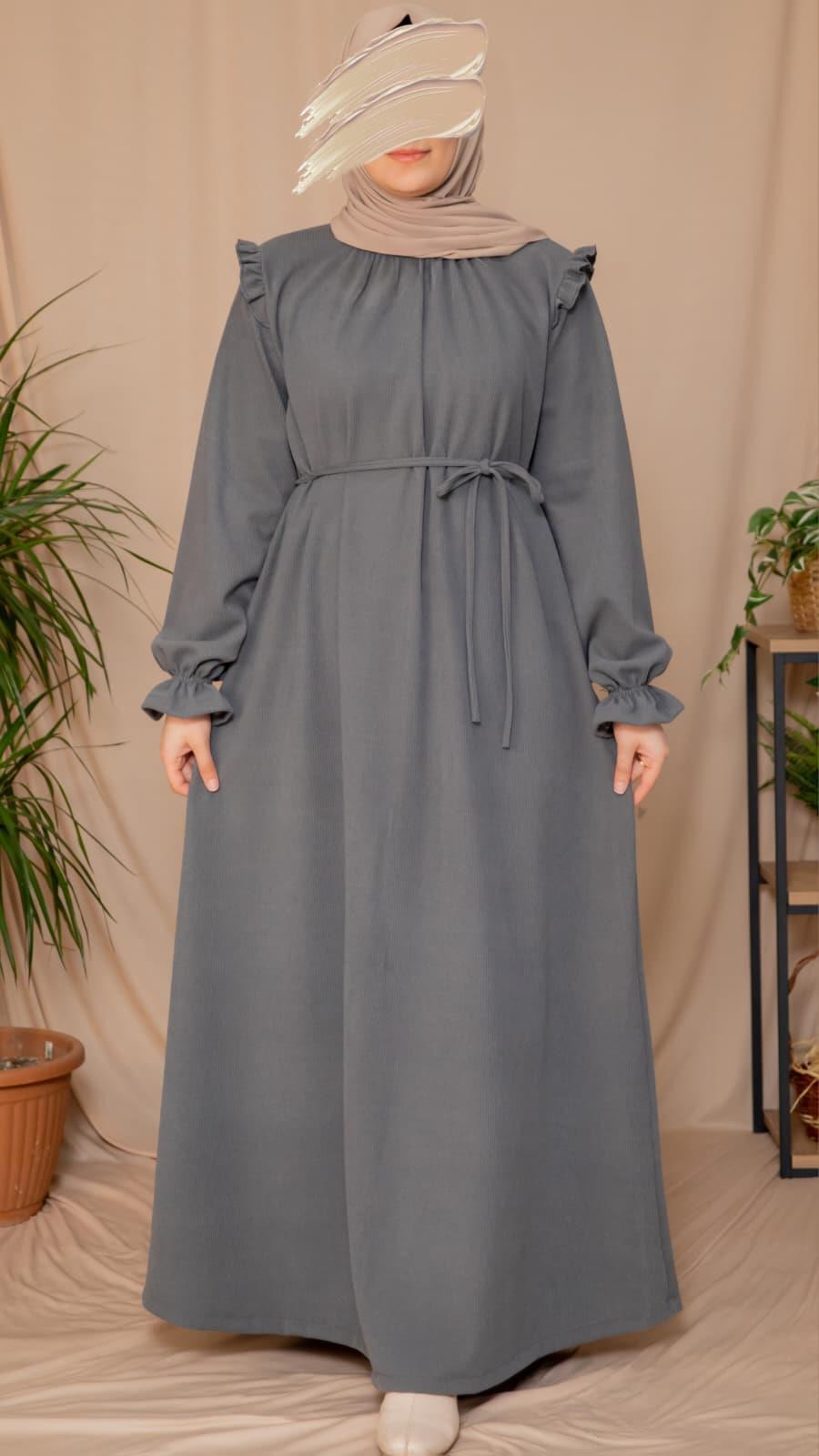 Füme Omuzdan Fırfırlı Elbise 5128