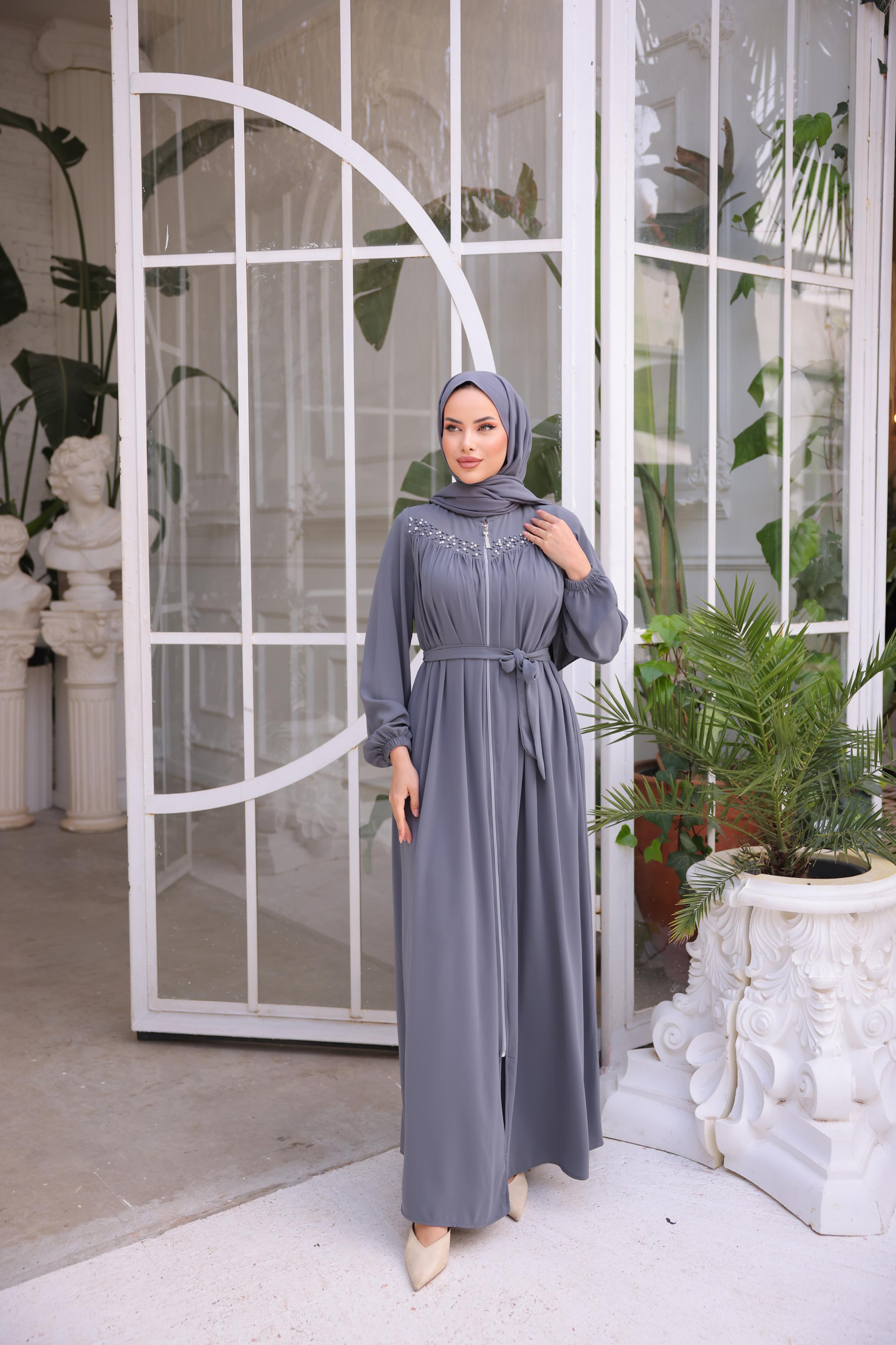 Füme Robalı Boncuklu Ferace 5016