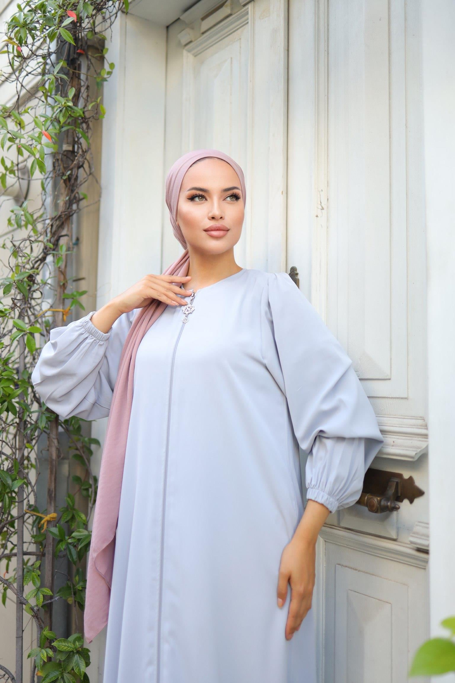 Gri Basic Kalıp Düz Ferace 5037