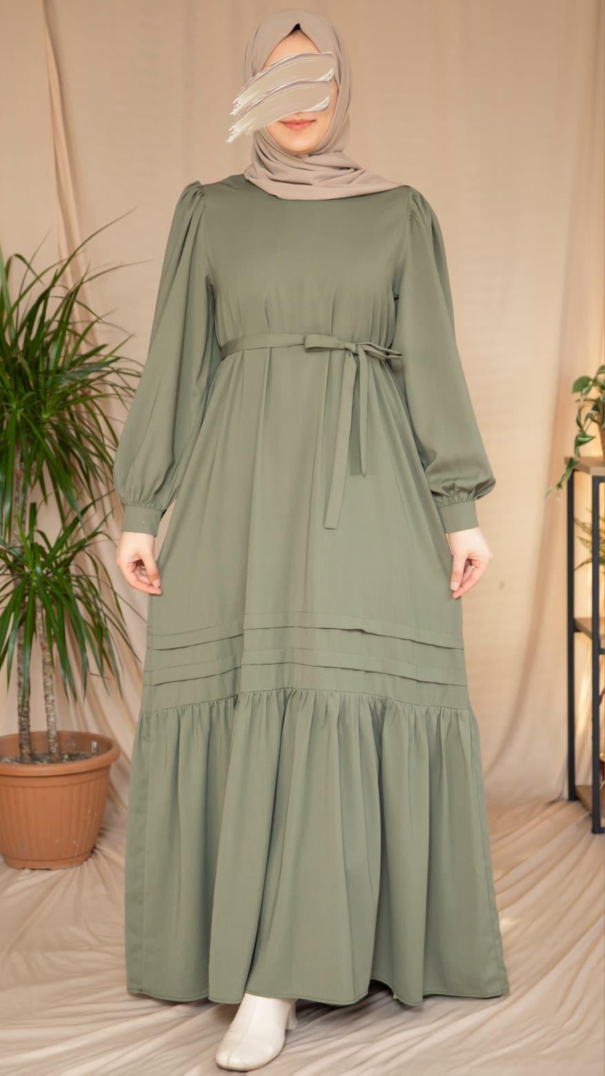 Haki Eteği Nervürlü Elbise 5124
