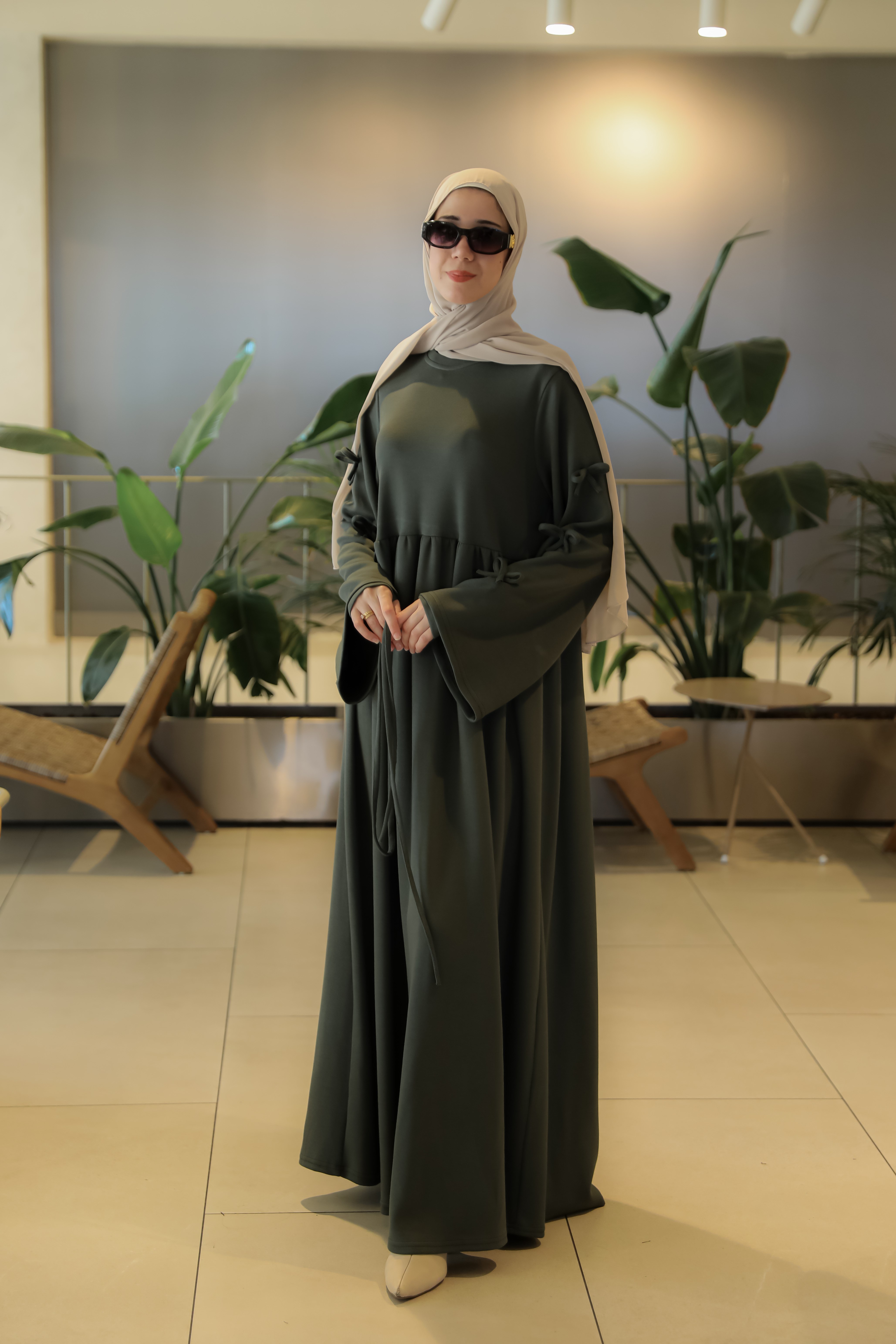 Haki NSR 5172 FİYONKLU KOLLUKLU ELBİSE