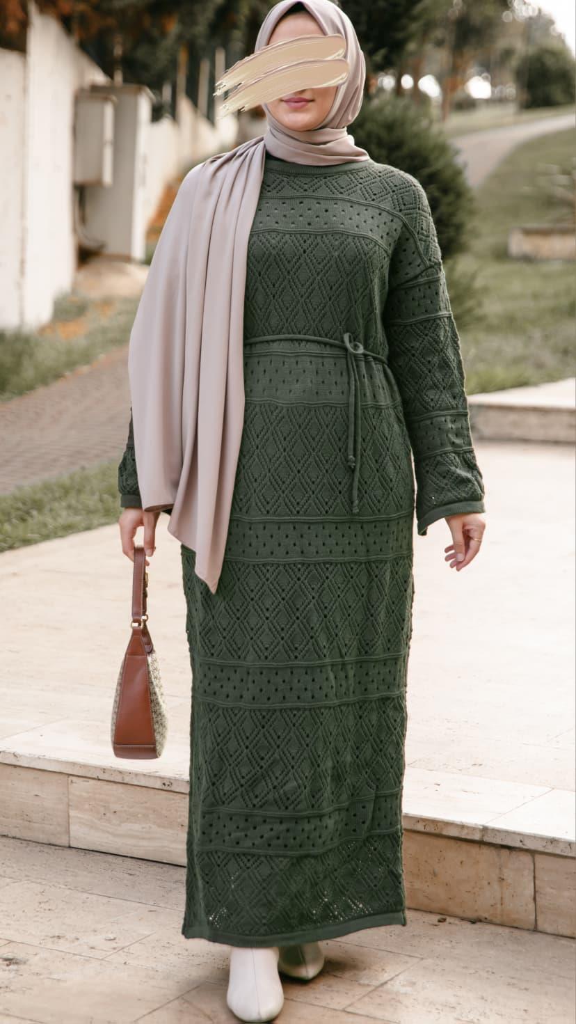 Haki Otantik Triko Elbise