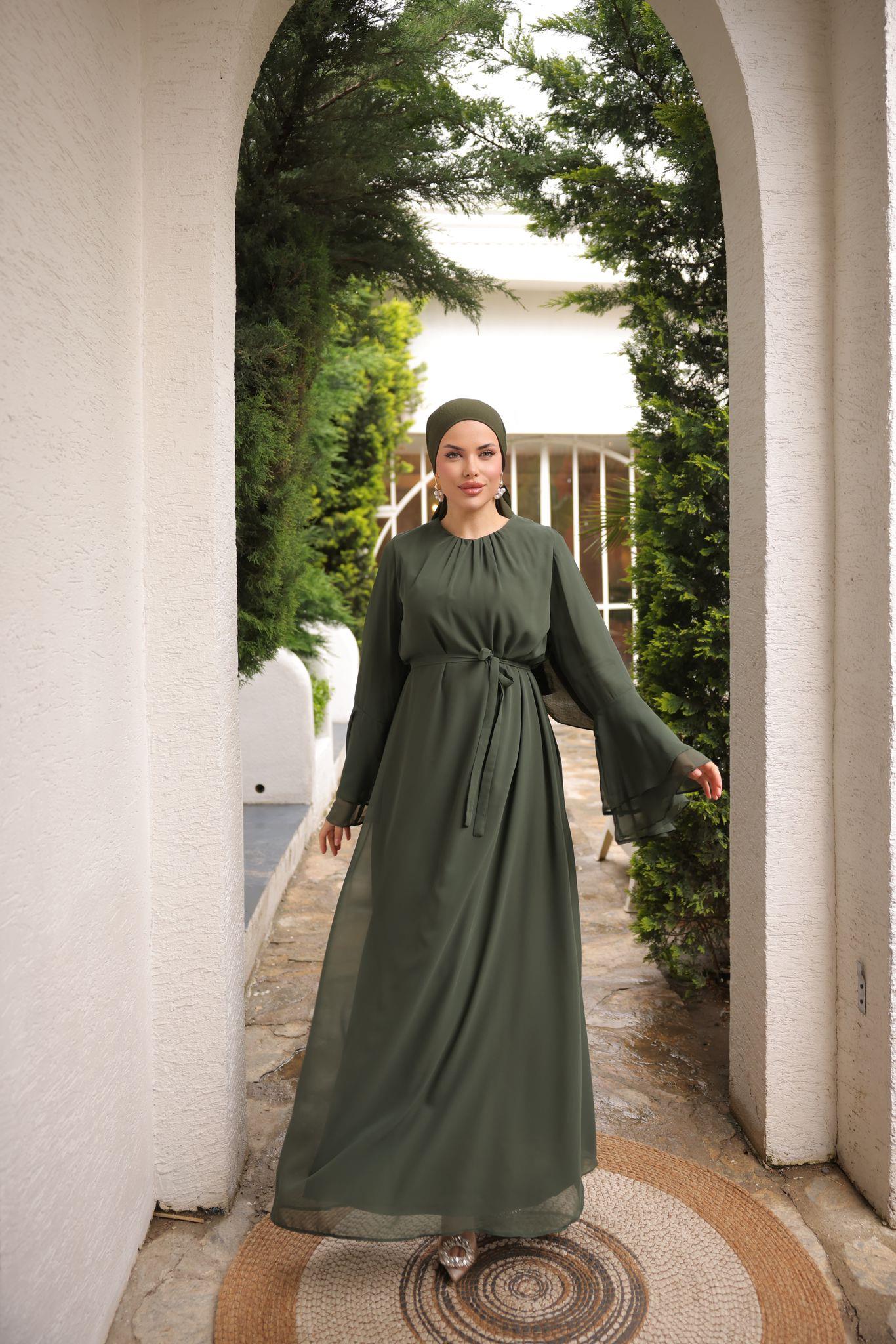 Haki Şifon Elbise 5088