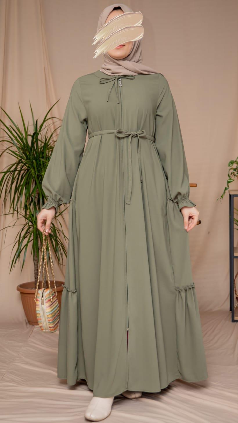 Haki Yanları Katlı Kroş Elbise 5123
