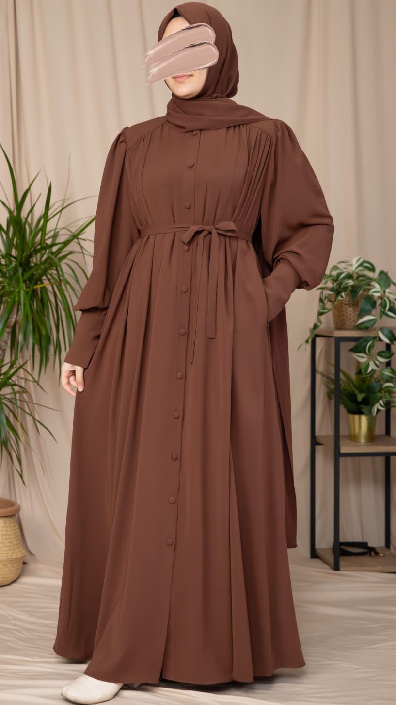 Kahverengi Boydan Kaplama Düğmeli Ferace 5130