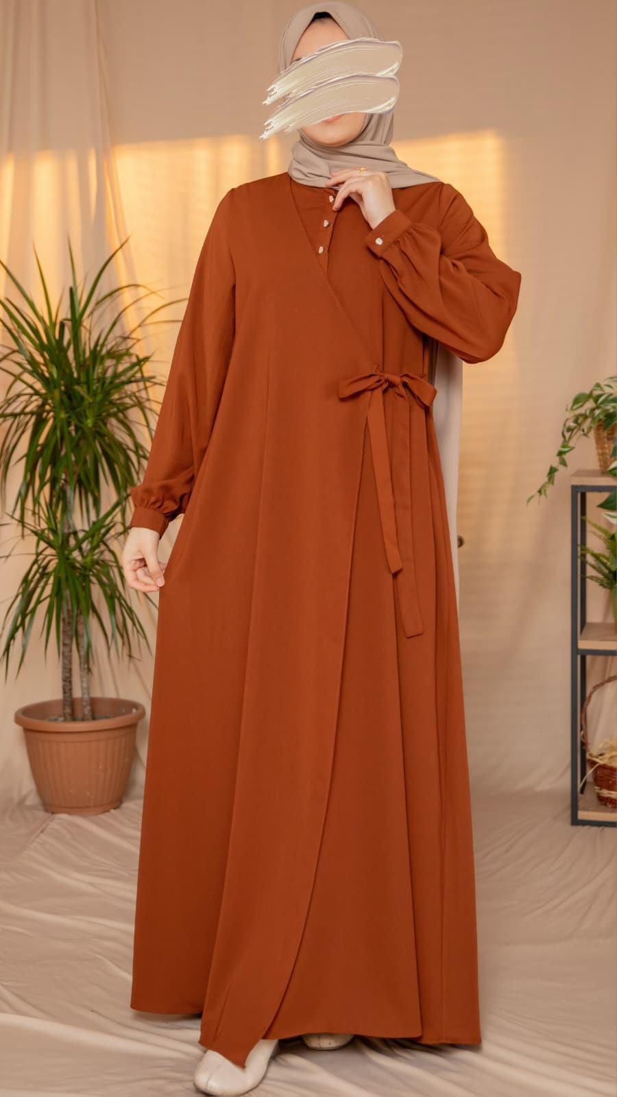 Kahverengi Yarım Patlı Anvelop Elbise 5122