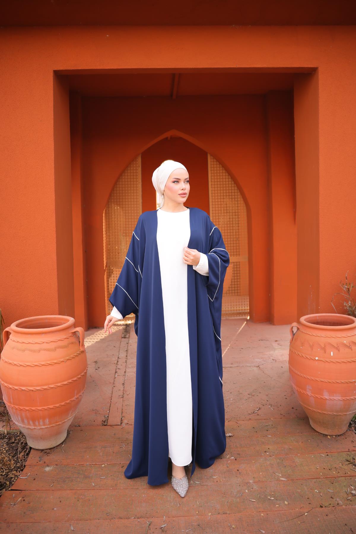 Lacivert Biyeli Abaya Takım Nsr5081