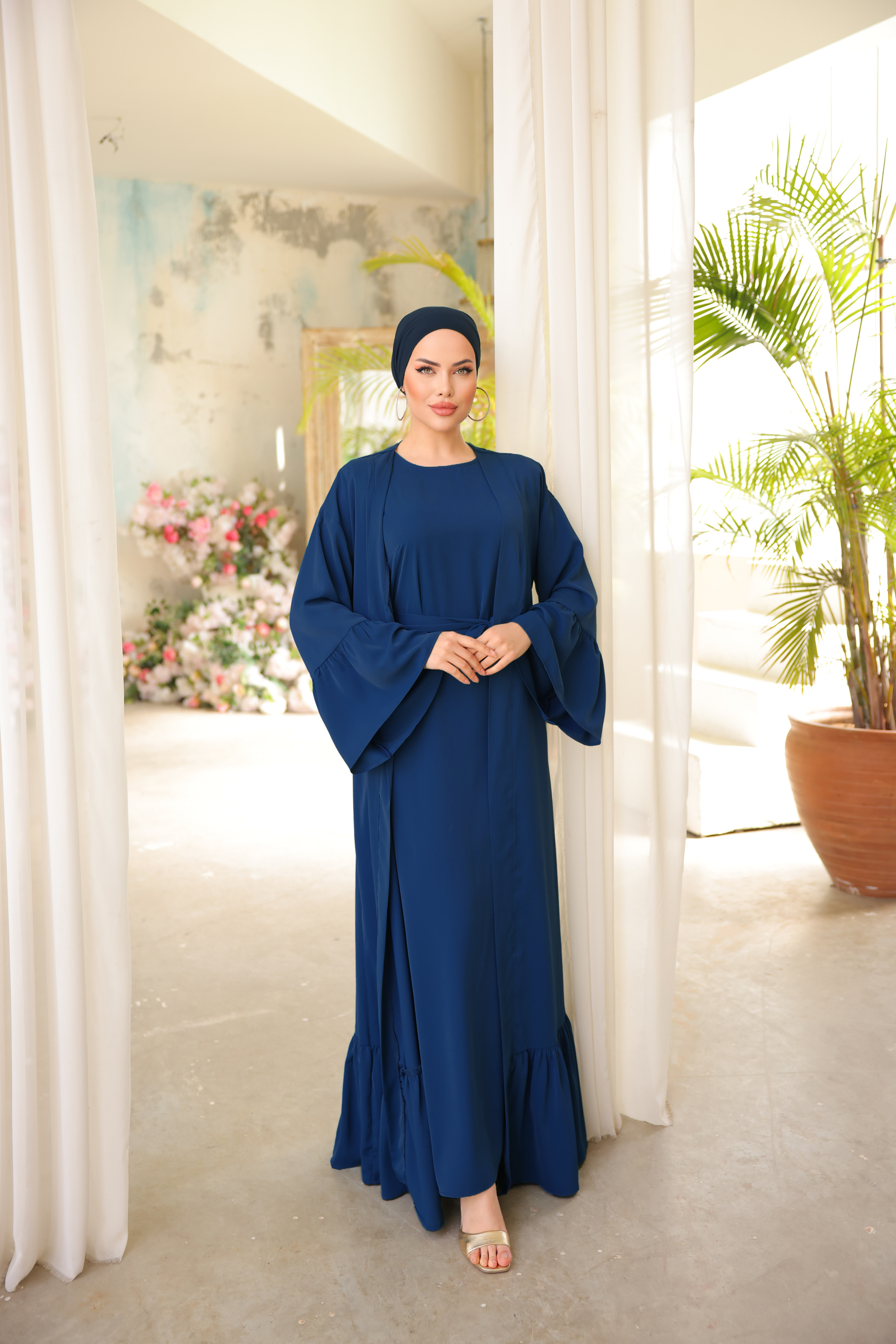 Lacivert Fırfırlı İkili Takım Abaya 5038