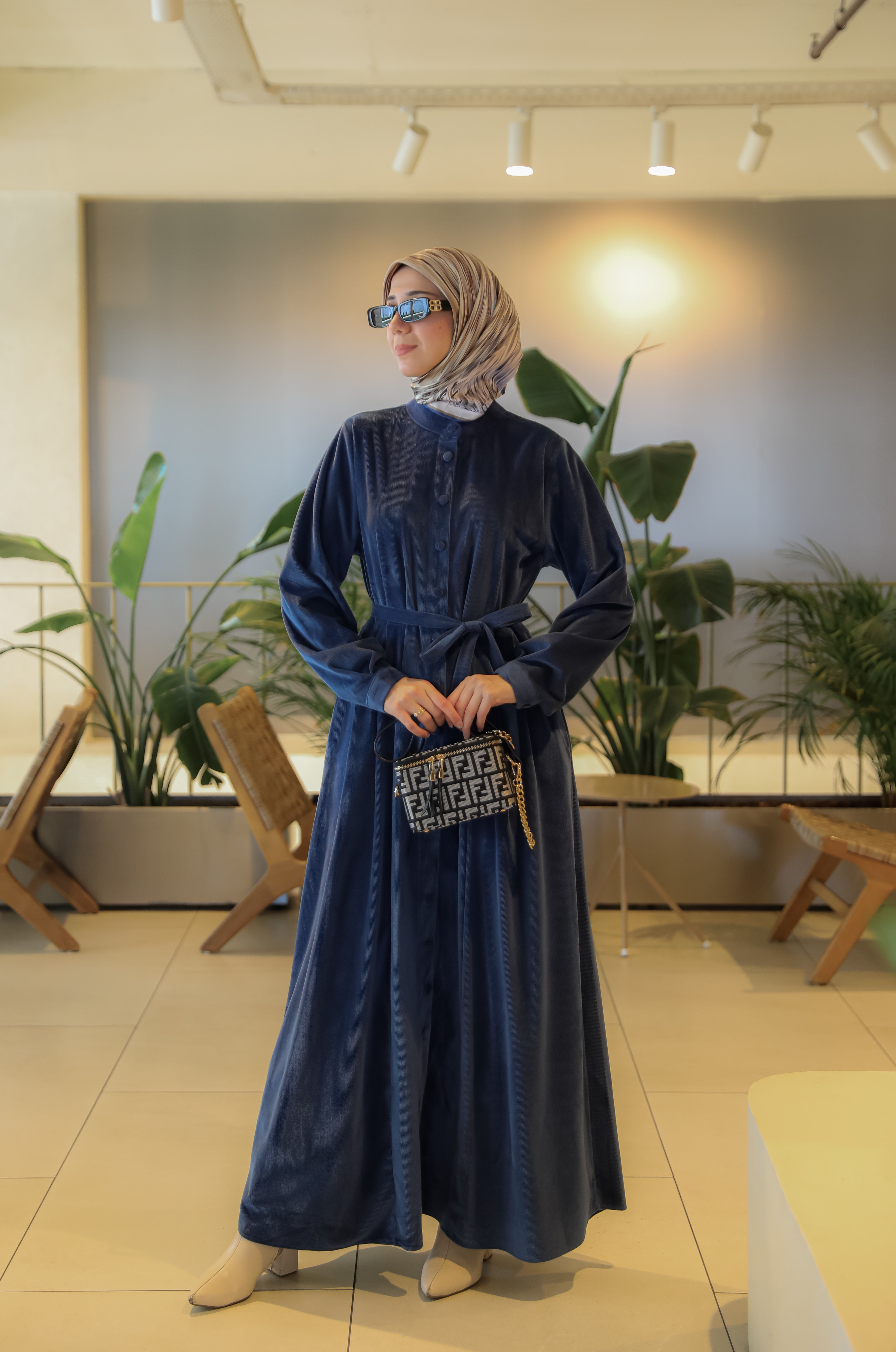 Lacivert NSR 5162 PİLELİ BOYDAN DÜĞMELİ ELBİSE