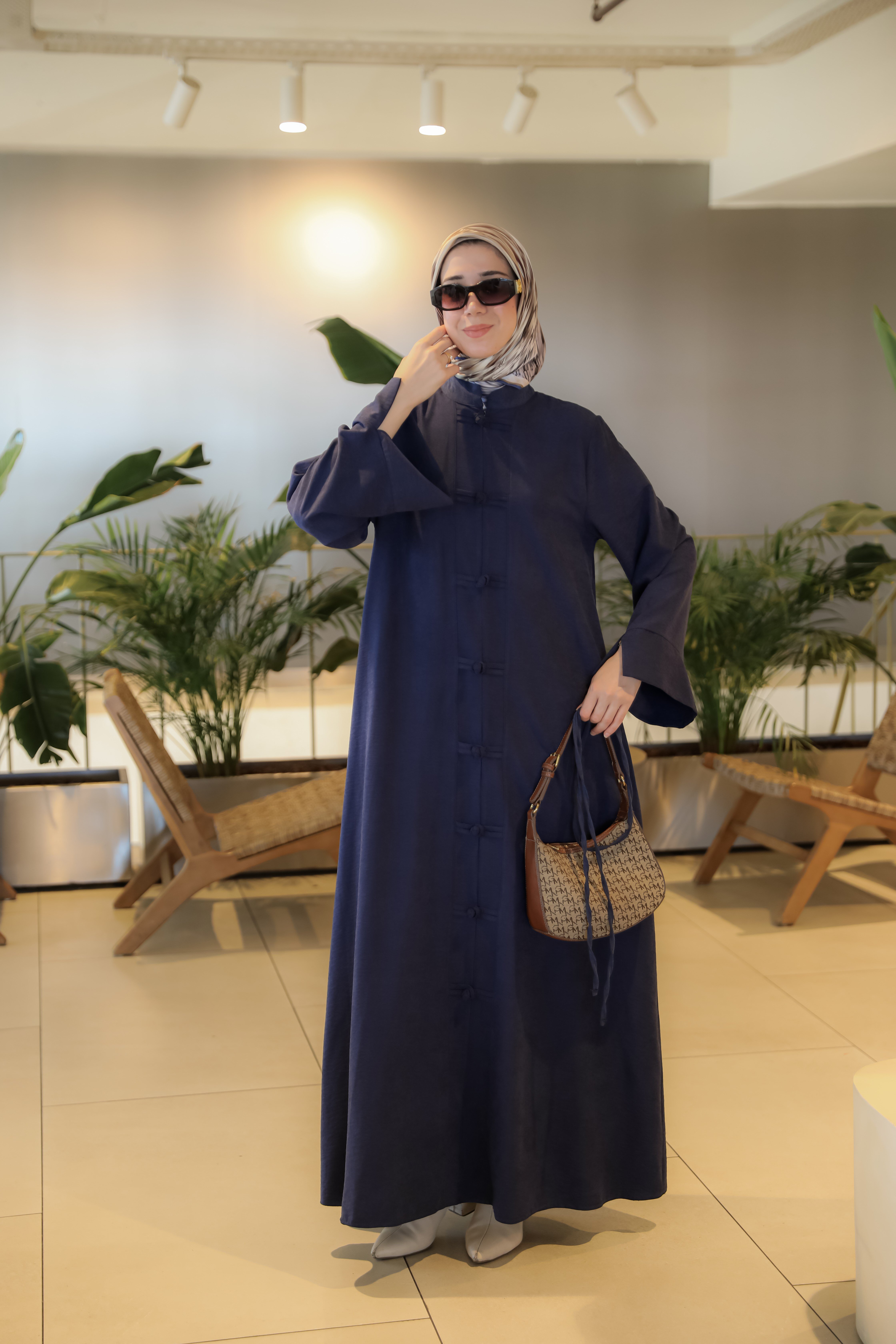 Lacivert NSR 5165 ÇİN DÜĞMELİ ELBİSE