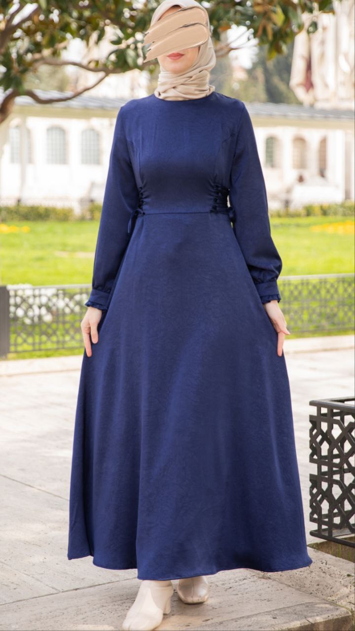 Lacivert Oturan Britli Elbise 5143