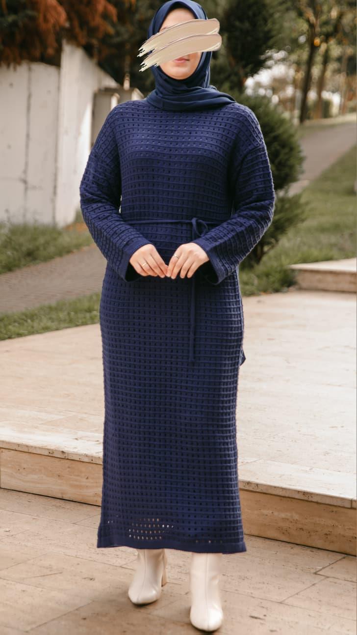 Lacivert Oversize Tasarım Triko Elbise