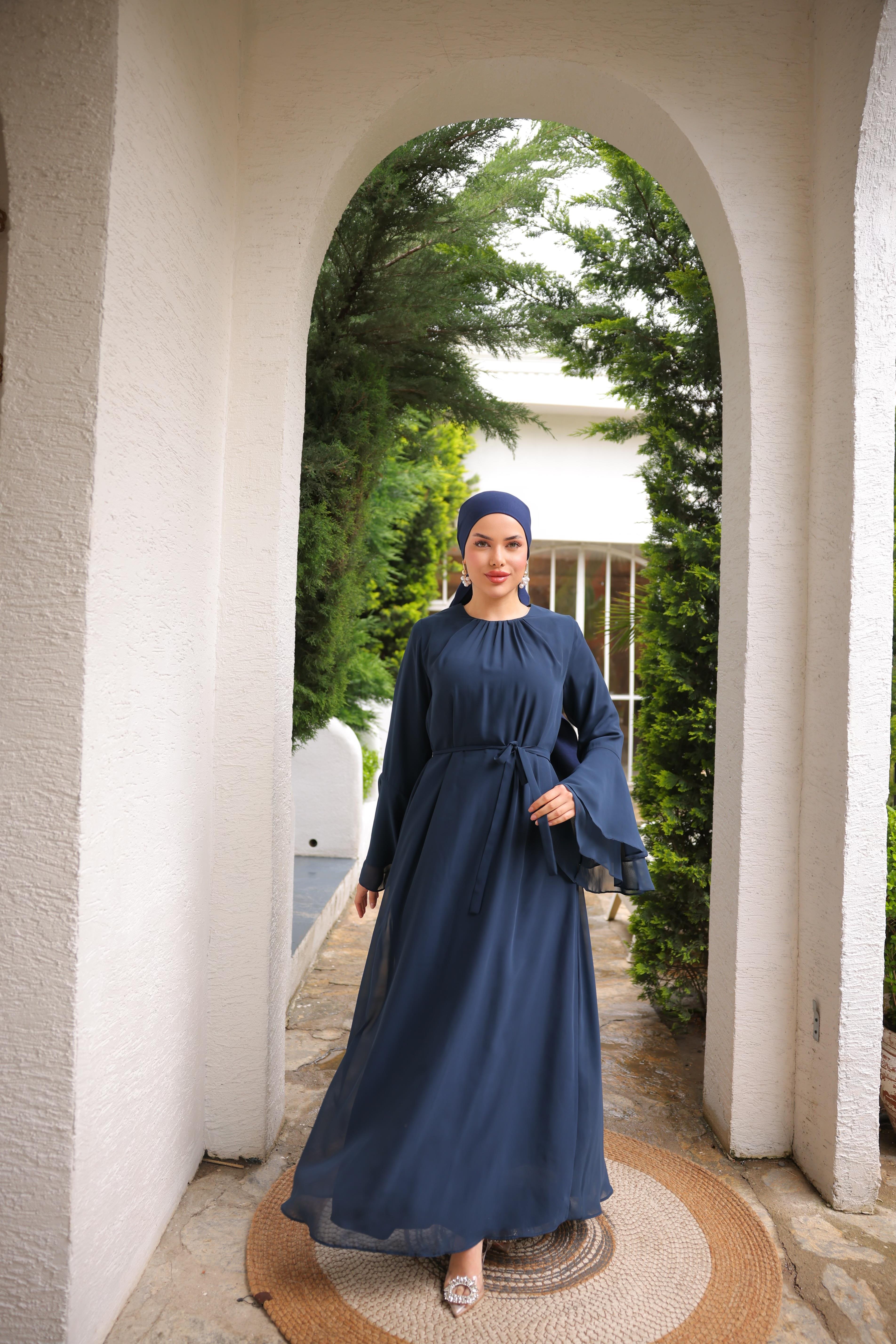 Lacivert Şifon Elbise 5088