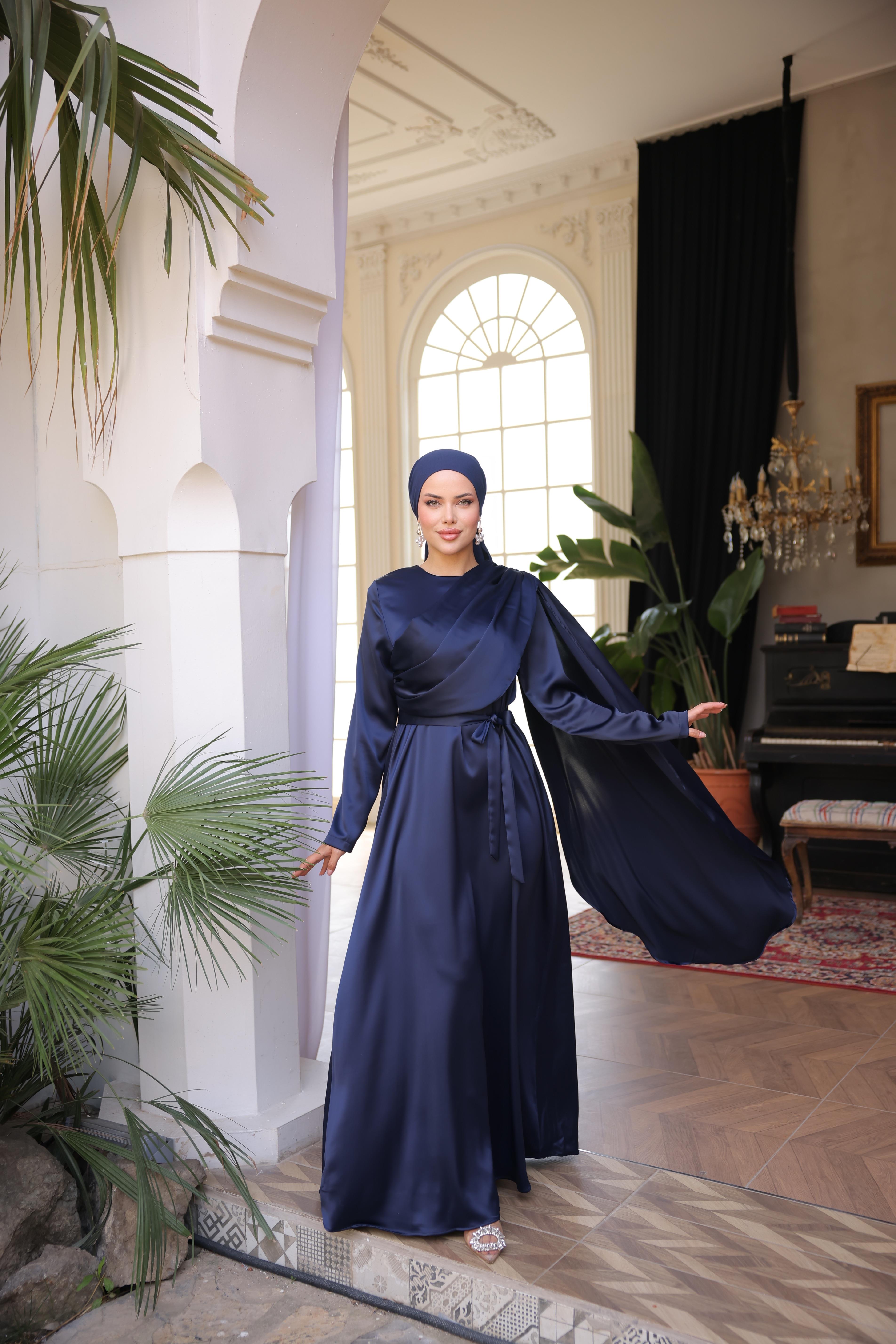 Lacivert Zara Saten Elbise 5098