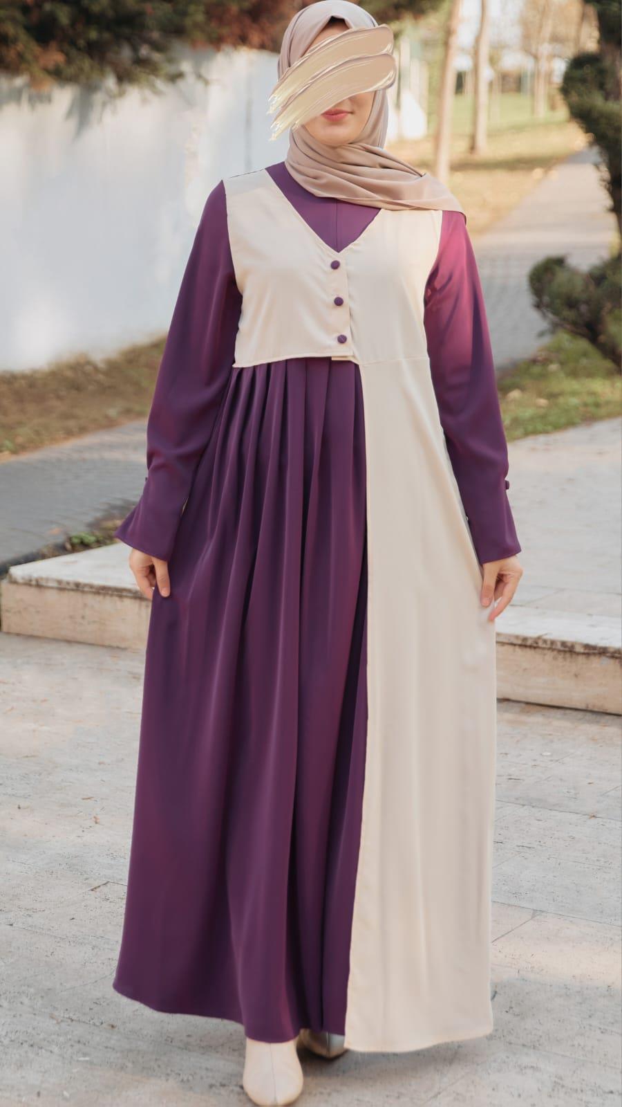 Mürdüm Garnili Yelek Görünümlü Elbise 5120