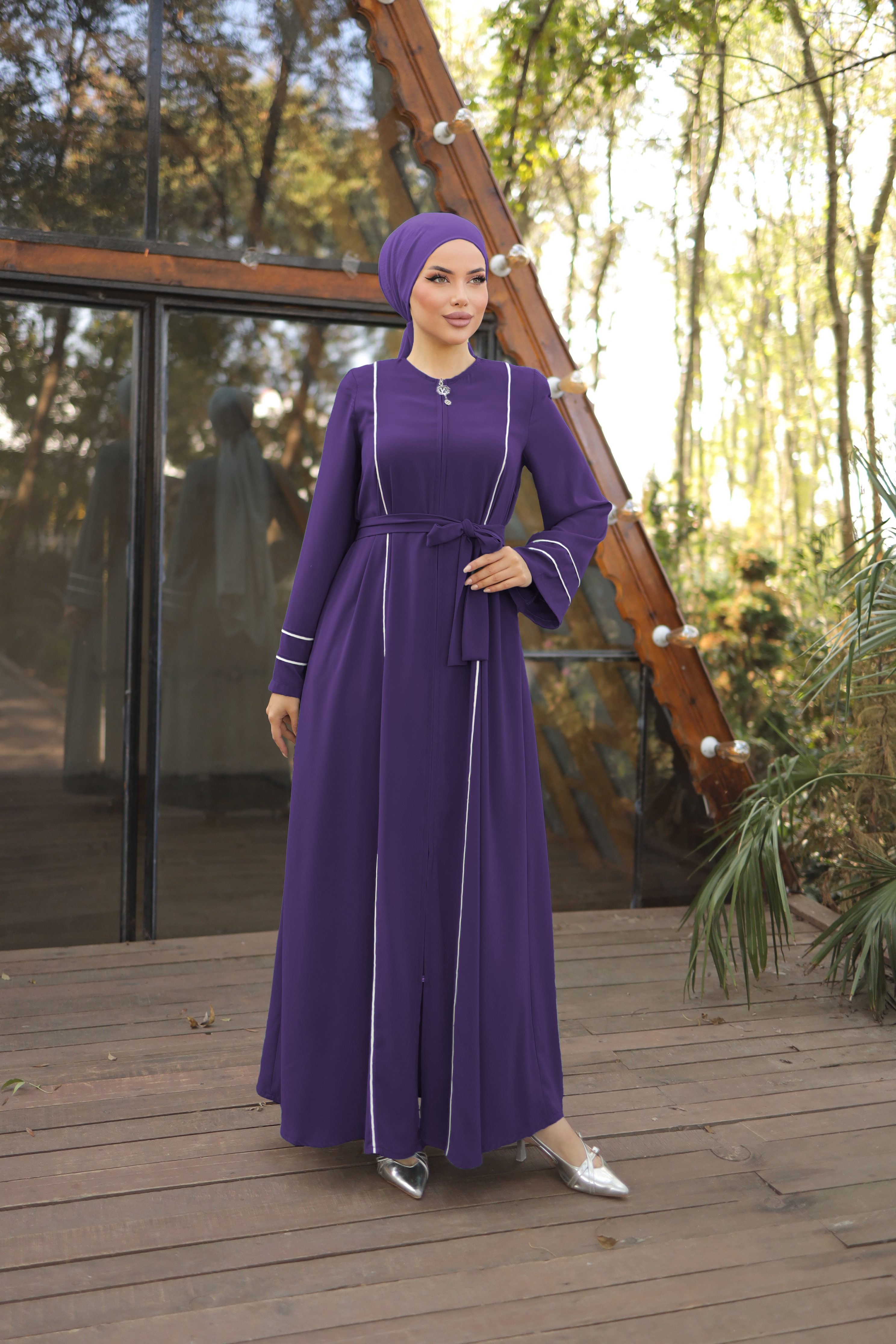 Mürdüm Kol Ağzı Ve Önü Çift Biyeli Ferace 5045